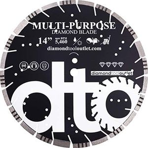 dto SMP14P 14-Inch Premium Diamond Segmented Saw Blade for Multi-Purpose, Hard Concrete, Concrete, Asphalt, Brick, Block, 1-Inch Arbor, Wet or Dry Cutting, 5460 Max. RPM, 10mm (.394") segment height