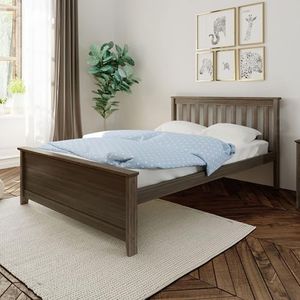 Max & Lily Full Size Bed Frame with Slatted Headboard, Solid Wood Platform Bed for Kids, No Box Spring Needed, Easy Assembly, Clay