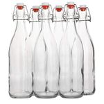 Flip Top Glass Bottle – Swing Top Brewing Bottle with Stopper for Beverages, Oil, Vinegar, Kombucha, Beer, Water, Soda, Kefir – Airtight Lid & Leak Proof Cap – Clear (6)