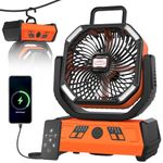 Camping Fan, 20000mAh USB Portable fan With Light , Can Be Used As a Power Bank, With Remote Control And Hook, 4-speed Wind , 4 timers, Suitable For Travel, Office, barbecues, Camping , Orange Black