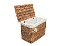 Woodluv Med. Brown Wicker Basket W/White Linning Storage Trunk Chest Hamper