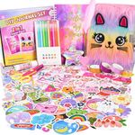 2-Pack DIY Journal Kit for Girls Ages 8-12 13 14 Year Olds, Birthday Gifts for Teen Girls, 110pcs Cute Scrapbook Supplies Stationary, Journaling Art Crafts Trendy Stuff for Kids, Cat Diary with Lock