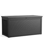 DRATO 320 Gallon Deck Boxes Outdoor Waterproof, Resin Large Lockable Storage Box with Lid, Outdoor Storage Bench Patio Cushions Furniture, Garden Tools, Pool Accessories(Black, 320 Gallon)