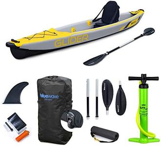 Bluewave Inflatable Kayak - Single - Complete Set Including 'Glider' Kayak, Seat, Paddle, Fin, Storage Bag & Pump Included – High PSI – The Complete Solo Kayaking Package (Yellow)