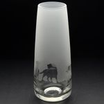 GLYPTIC GLASS ART 'Labrador' Dog Frieze Hand Etched/Engraved Glass Bud Vase