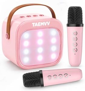 TAEMVV Karaoke Machine for Kids, Mini Karaoke Speaker with 2 Wireless Microphones, Bluetooth, Magic Voice Changer, LED Lights, Birthday Gift for Girls and Boys Ages 4-12, Pink