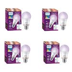 Philips Wiz Smart WI-Fi LED Bulb E27 9-Watt, 16 Million colors , Compatible with Amazon Alexa and Google Assistant, Pack of 4