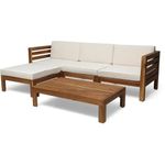 Noble House Cambridge Outdoor 5-Pc Acacia Wood Sofa Set Teak and Beige