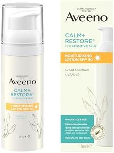 Aveeno Face CALM+RESTORE Moisturising Lotion SPF 50, 50ml - Soothes Sensitive Skin with Deep Hydration and High Sun Protection for Daily Use