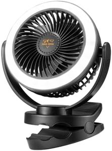 San Hima Camping Clip Fan with LED Light, 10000mAh Rechargeable Battery Powered Outdoor Tent Fan with Clip and Hook, 4 Speed, 12V Personal USB Desk Fan for Outdoor Camping, Fishing, RV, Travel, Office