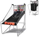 COSTWAY Foldable Basketball Arcade Game, Dual Shot Electronic Basketball Game with 8 Modes, 4 Balls and LCD Scoreboard, Indoor Basketball Hoop for Kids, Adults (Black)