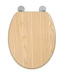 Croydex Geneva Flexi-Fix Toilet Seat Always Fits, Never Slips - Top and Bottom Fix Hinge Fittings, Rust and Stain Free Chrome Hinges, Light Oak Effect Wooden Toilet Seat, Tongue & Groove, 45 x 37.5cm