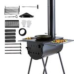 VEVOR Wood Stove, 118 inch, Alloy Steel Camping Tent Stove, Portable Wood Burning Stove with Chimney Pipes & Gloves, 3000in³Firebox Hot Tent Stove for Outdoor Cooking and Heating with 8 Pipes