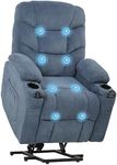 HOMCOM Power Lift Recliner Chair for Elderly with Massage, Electric Recliner with Quiet Motor, USB Port, Side Pockets, Cup Holders, Remote, Memory Function, Reclining Chair, Blue