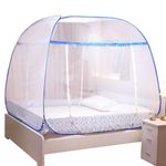 Classic Mosquito Net for Double Bed Supreme King Size Bed,Foldable Machardani with 3 Side Zipper Opening Doors & Mobile Pocket,Strong 30GSM Polyester Net, PVC Coated Steel Wire -Blue