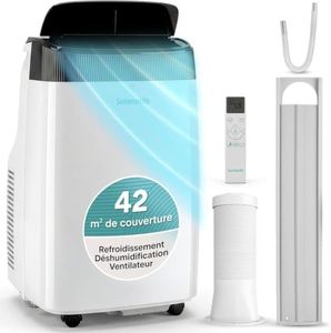 SereneLife Mobile Klimaanlage 9000 BTU WiFi – tragbare Klimaanlage ohne Außeneinheit, Nachtmodus, Ventilator und Luftentfeuchter, Fenster-Kit
