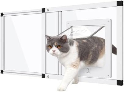Sliding Cat Door for Window, Fits 37"-45" Width Window, 2-Min Install | Aluminum Frame + HD Glass | Weatherproof Design | Magnetic Closure Window Cat Door Insert, Adjustable Pet Door Window for Cats