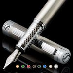 Scriveiner Stainless Steel Fountain Pen - Stunning Luxury Pen with Steel Finish, Schmidt Steel Nib (Medium), Pen Gift Set for Men & Women, Professional, Executive Office, Nice Designer Pens