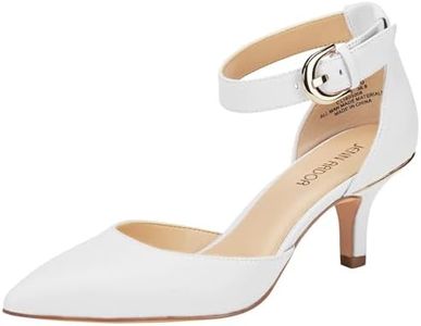 JENN ARDOR Women's Kitten Heel Pumps Ladies Closed Pointed Toe D'Orsay Ankle Strap Dress Stiletto White