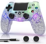 CHENGDAO Controller for PS4, Wireless Controllers for PlayStation 4/Pro/Slim, Remote Control with Adjustable RGB Light/1000mAh Battery/6-Axis Motion Sensor/Double Vibration/3.5mm Audio Jack, White