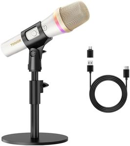 TONOR Micrófono Dinámico USB/Tipo C para PC, Microfono para Juegos de Computadora RGB Podcast con Soporte de Escritorio para Grabación, en Vivo, Streaming, Youtube, Canto, Estudio, Karaoke, Blanco