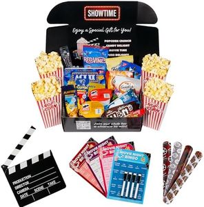 Movie Night Basket Gift Set - Popcorn, Candy, Snacks, Bingo and more - 33 Items - Movie Night Gift Box, Gift Basket for Date Night, Family Night, Birthday, College Students, Teens, Men, Women, Kids, Grandpa, Grandma, Friend or Teacher