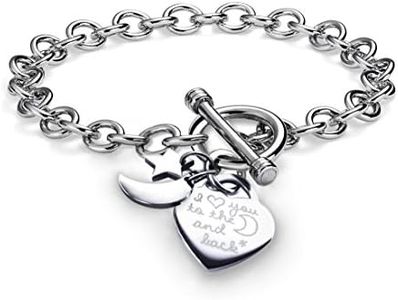 Charms Bracelet Heart Toggle I Love You To The Moon and Back Stainless Steel Chain 7.5