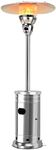 Tangkula 48,000 BTU Outdoor Patio Heater with Wheels, Stainless Steel Propane Heater with Tip-Over & Flameout Protection, Propane Gas Heater with Drink Shelf Table for Commercial & Residential (Silver)