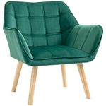 HOMCOM Armchair Accent Chair, Vanity Chair with Wide Arms, Slanted Back, Padding, Metal Frame, Wooden Legs, Home Bedroom Furniture Seating, Green