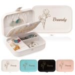 Takezuaa Personalized Leather Jewelry Box -Custom Jewelry Travel Case with Name&Colorful Birth Flower for Girls Women Bridesmaid Gifts Christmas Gifts for Mom Girlfriend Besties (Rectangular box)