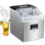 KOMORE Ice Maker Machine, Stainless Steel Ice Cube Maker 20kg/Day, 24 Pcs Ready in 13 Mins, Self-Cleaning Ice Machine with Ice Scoop & Basket, LED Display, 24H-Timer, Portable for Home/Office/Bar