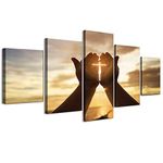 ZHONGYUTONG 5 Pcs European Canvas Painting Wall Poster and Print Art Christan Pictures Jesus Cross Hand Prayer for Home Rooms Wall Decoration Framed