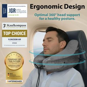 FLOWZOOM Air Travel Pillow – Grey, Lightweight Neck Support
