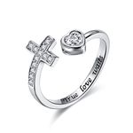 925 Sterling Silver Cross Ring - True Love Wait Purity Ring Cubic Zirconia Adjustable Ring Jewelry Gift for Women