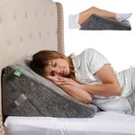 Cushy Form Wedge Pillows for Sleeping - Memory Foam Bed Support Rest for Back, Neck & Shoulder Discomfort - Gray