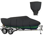 K-Musculo Boat Cover, 16-18.5 ft Heavy Duty 800D Waterproof Boat Cover, Tear UV Resistant Boat Cover with Motor Cover, Fits V-Hull, Tri-Hull, Runabout Boat Cover (Boat Width 94in, Black)