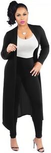 Max2co Women 2 Piece Outfits Solid Long Sleeves Open Front Cardigan Cover up with Leggings High Waist Long Pants Set Solid Black 2XL