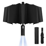 Vicloon Folding Umbrella, Travel Umbrella with LED Light, 10 Ribs Auto Open/Close Golf Umbrella, Compact Windproof Umbrella, Sturdy Reinforced Canopy Automatic Portable Umbrella - Black