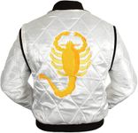 LP-FACON Mens Scorpio Logo Quilted Satin Bomber Jacket Black/White, White, Large