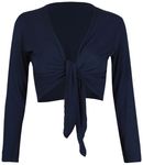 Womens Long Full Sleeves Ladies Stretch Bolero Cropped Cardigan Front Tie Knot Shrug Top Navy Blue 8-10