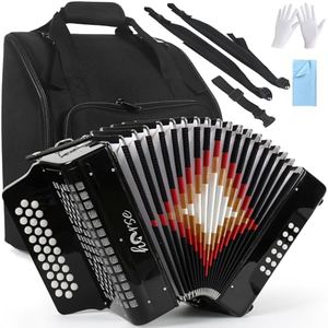 31 Keys Accordion, Horse Button Accordions 12 Bass GCF Acordeones Para Adultos Acordeón De Adulto Azul for Musical Instrument Adults Beginners Professionals with Bag, Strap, Cleaning Cloth, and Gloves