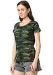 Wear Your Opinion Women's Camouflage Army Military Stylish Half Sleeve Top T-Shirt(Large,Green Camo)