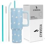 CYNVEXA Tumbler with lid and Straw 1200ML Cup Stainless Steel Vacuum Insulated Tumbler for Water, Iced Tea or Coffee 1.2L Office Gym Travelling (Flower Retro Mint)