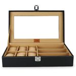 LEDO Watch Case Box and Sunglass Box Holder in PU Leather with 6 Slots for Watches and 3 Slots for Sunglasses Balck & Cream color