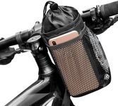 2PCS Bike Water Bottle Holder Bag, Caudblor Insulated Bicycle Coffee Cup Holders with Phone Storage, Black Handlebar Drink/Beverage Container for Walker/Cruiser/Exercise/Mountain Bike