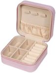Himilucky Jewellery Box Organiser, Faux Leather Travel Jewellry Case with Zippers, Portable Small PU Jewelry Organiser Storage for Rings Earrings Necklace Bracelets for Girls Women, Pink