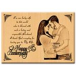 GFTBX 'Happy Anniversary' Personalized Engraved Wooden Rectangular Wall Mount Photo Plaque - Couple Gifts (7 X 5 Inches, Brown)