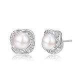 PEARLOVE Pearl Earrings for Women 925 Sterling Silver Hypoallergenic Freshwater Pearl Stud Earrings Jewellery Gift for Women With Elegant Box