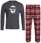 Lucky Brand Men's Thermal Pajama Set - Waffle Knit Top and Flannel Fleece Lounge Pants, Charcoal/Red Plaid, X-Large, Charcoal/Red Plaid, XL