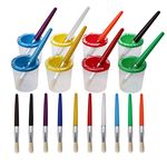 Umsole 10 Pieces Paint Brushes in 10 Colors and 8 Pieces Assorted Colored Spill Proof Paint Cups for Kids School Supplies Art Class